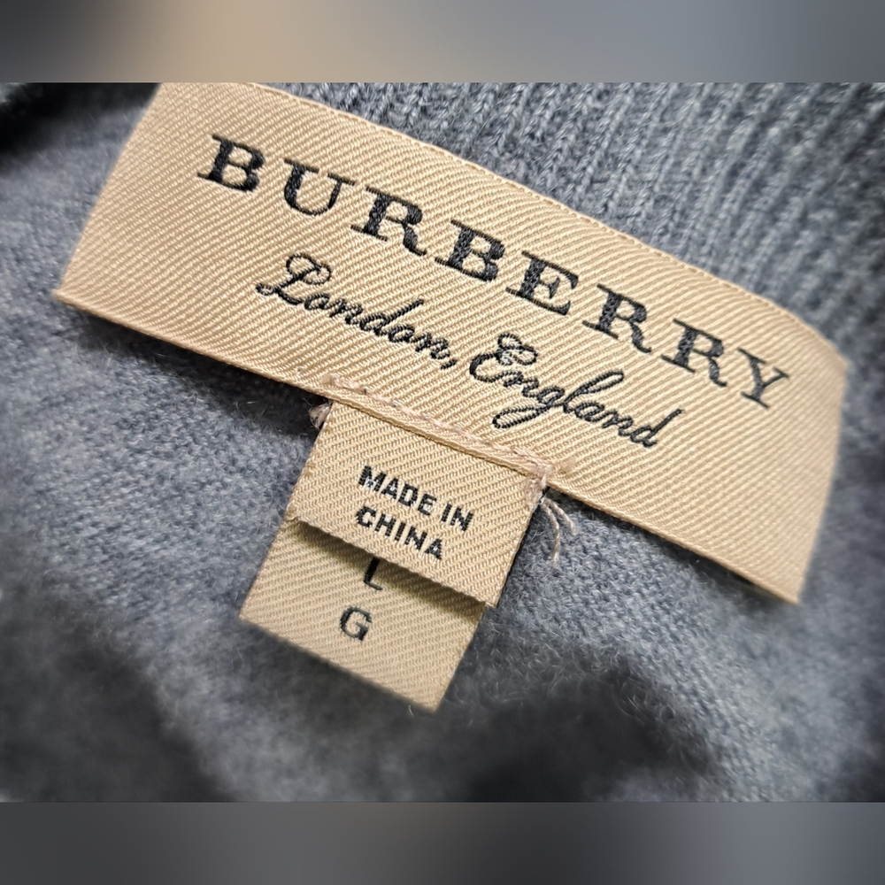 Burberry Men's Sweater 100% Cashmere Equestrian Knight Gray Pullover Size Large - Picture 5 of 16
